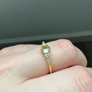 NEW 18K Gold Plated Sterling Silver Sage Green Cubic Zirconium Ring Chic